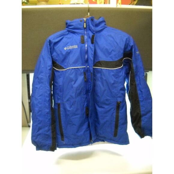 COLUMBIA Childrens 18/20 COAT Blue Black TITANIUM Collection Button DOWN HOOD